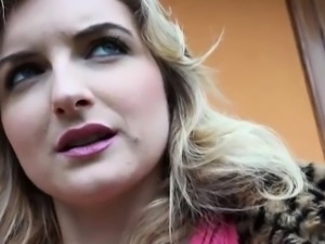 Blond Eurobabe flashes big tits and screwed for some money