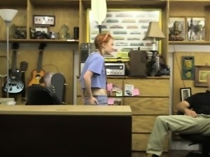 Skinny redhead babe pounded by pawn guy in his pawnshop