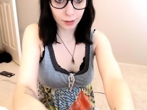 Nerdy brunette schoolgirl sensually loses her clothes on th
