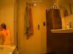Skinny wife doesn't know she's being filmed showering and d
