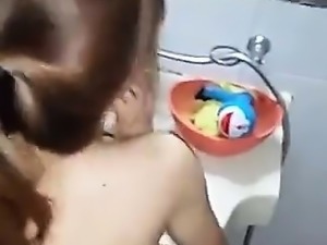 Japanese milf fucked at bathroom