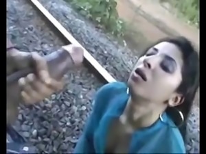 Rough blowjob on the train tracks