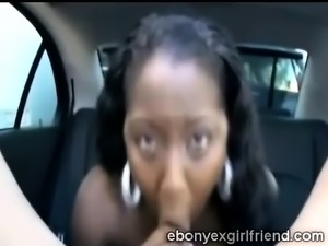 Ebony BBW enjoys white cock in a car