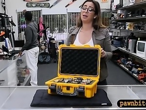 Hot babe with glasses sells watches and pounded by pawn guy