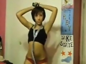 Attractive oriental teen hot butt dance in tanga -