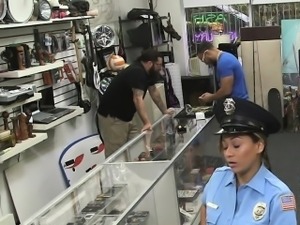 Uniformed cop pawnee drilled in office