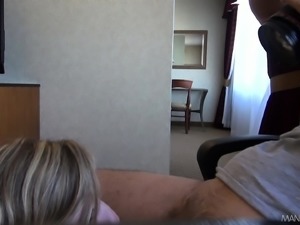 Beautiful blonde with perky tits buries a long prick inside her butt
