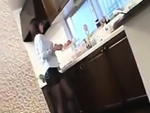 Horny Japanese housewife in pantyhose touches herself in th