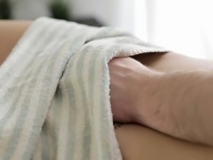 Brunette hottie gets a nasty massage leading to some hot sex