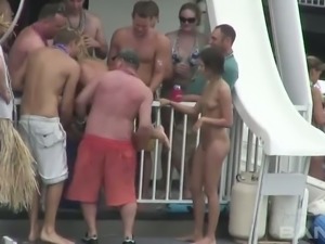 Crowd of wild guys and naughty sluts enjoy dirty orgy on the ship