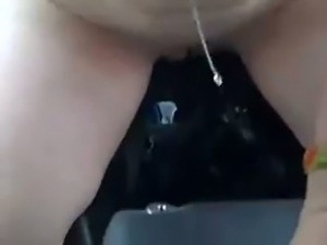 Slim redhead chick riding car gear in amateur masturbation video