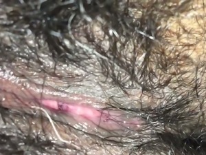 Lusty closeup video of my own slutty wife's super hairy pink pussy
