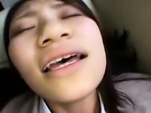 Lovely Japanese babe gives a nice blowjob and takes a deep