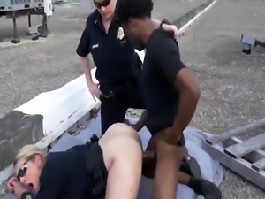Two female police officers catch a black pervert and make him fuck the