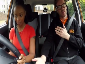 Ebony teen with big and saggy tits fucked in car