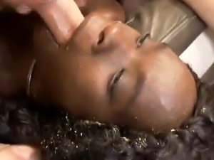 Black Ghetto Whore Getting White Cock Shoved Down Throat