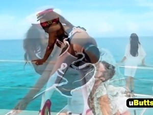 Black girl on boat screaming for deep penetration