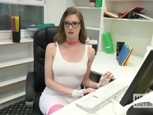 Nerdy office nympho lures four eyed buddy and gets fucked doggy hard