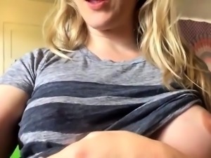 Sensual amateur blonde teen caresses her nipples on webcam