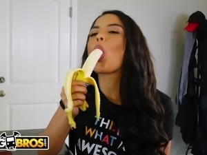 Latina swallows her stepbrother's cock like sweet bananas