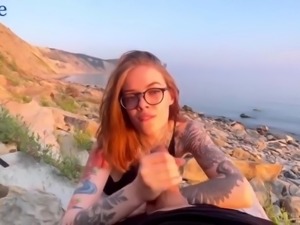Outdoor blowjob with a tattooed slutty babe Sherri Socialite in glasses