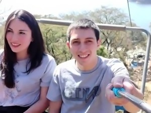 Amateur brunette teen gives fantastic blowjob outdoors