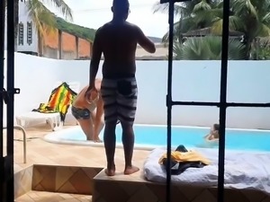 Latina milf sucks cock and gets her pussy licked in the pool