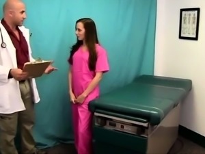 Perv doctor making young milf with small tits cum hard