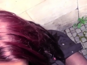 Redhead babe fucked in public outdoor