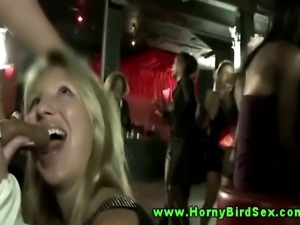Amateur party CFNM babes blow strippers during wild party