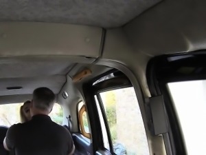 Blonde gags huge cock in fake taxi