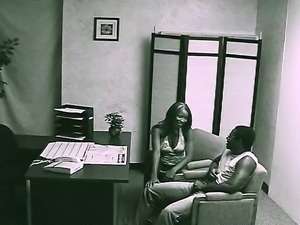 Sexy slender secretary with hot legs gets caught fucking in the office