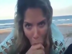 Blonde girl wanted to have sex on the beach and gets facial