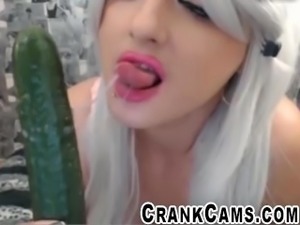 Punk Chick Licks and Sucks a Large Cucumber - crankcams.com