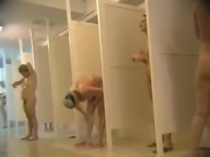 Spying female intimacy in a public shower