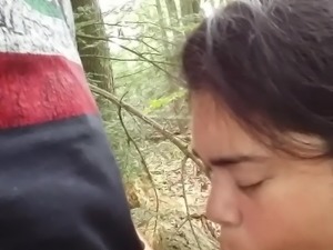 cheating latina wife sucking cock in woods at rest area prt2