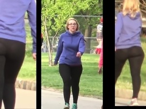Nice Blonde With Glasses Vpl Spandex Butt