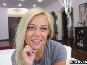 Blonde stepsister will do anything for cock