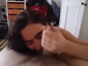 Girl with curly hair gets on her knees to suck dick