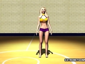 3D Blonde Cheerleader Sucks Cock and Gets Fucked