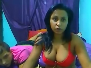 Cute and busty Indian sexy lady in red lingerie on webcam