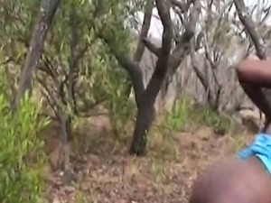Cute African teen gets fucked in the forest while tied up