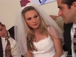 Blonde bride licking and sucking a stranger's big cock