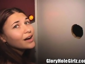 Young and horny gloryhole wife puts her great oral skills into action