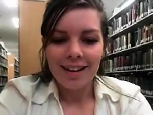Girl masturbates and squirts in library