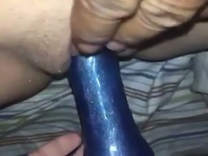 Using bright and quite big blue dildo kinky cam whore masturbated her slit