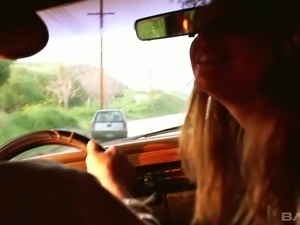 Sweet and playful blondie gives head in the car and shows her sexy ass