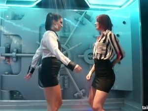 Adorable and sassy white chicks in office outfit dancing under the rain