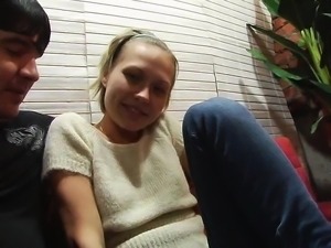 Blonde teen woman in eating and fucking
