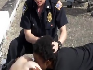 BBW dirty mouth police cops savoring big black cock suspect outdoor